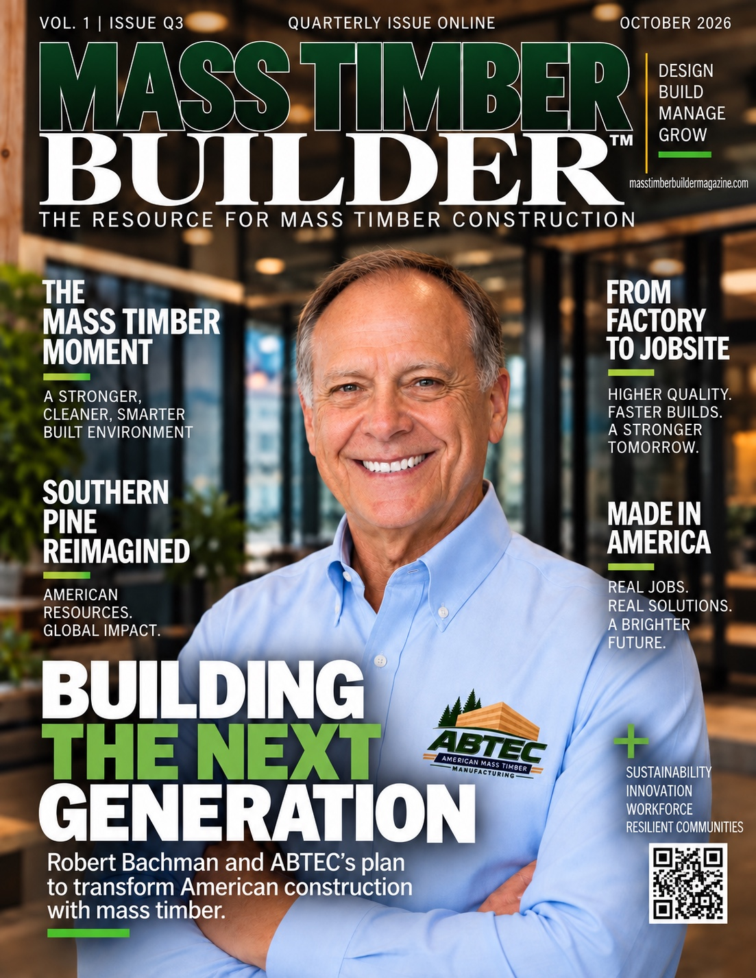 Mass Timber Builder™ cover featuring Robert Bachman and the headline Building the Next Generation